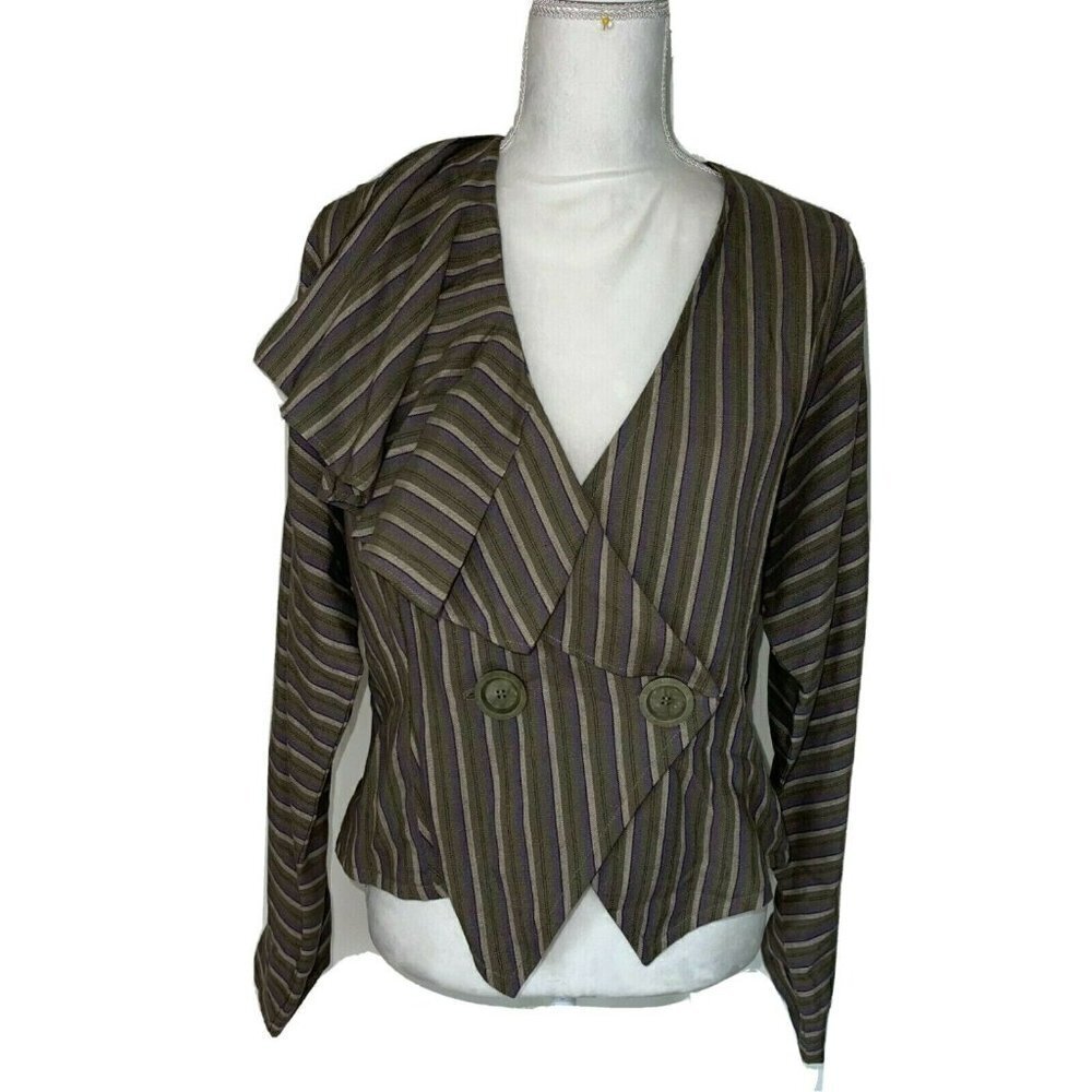 Womens Jacket Size Medium M Vintage Dolman Sleeve Weight Double Button Ruffle